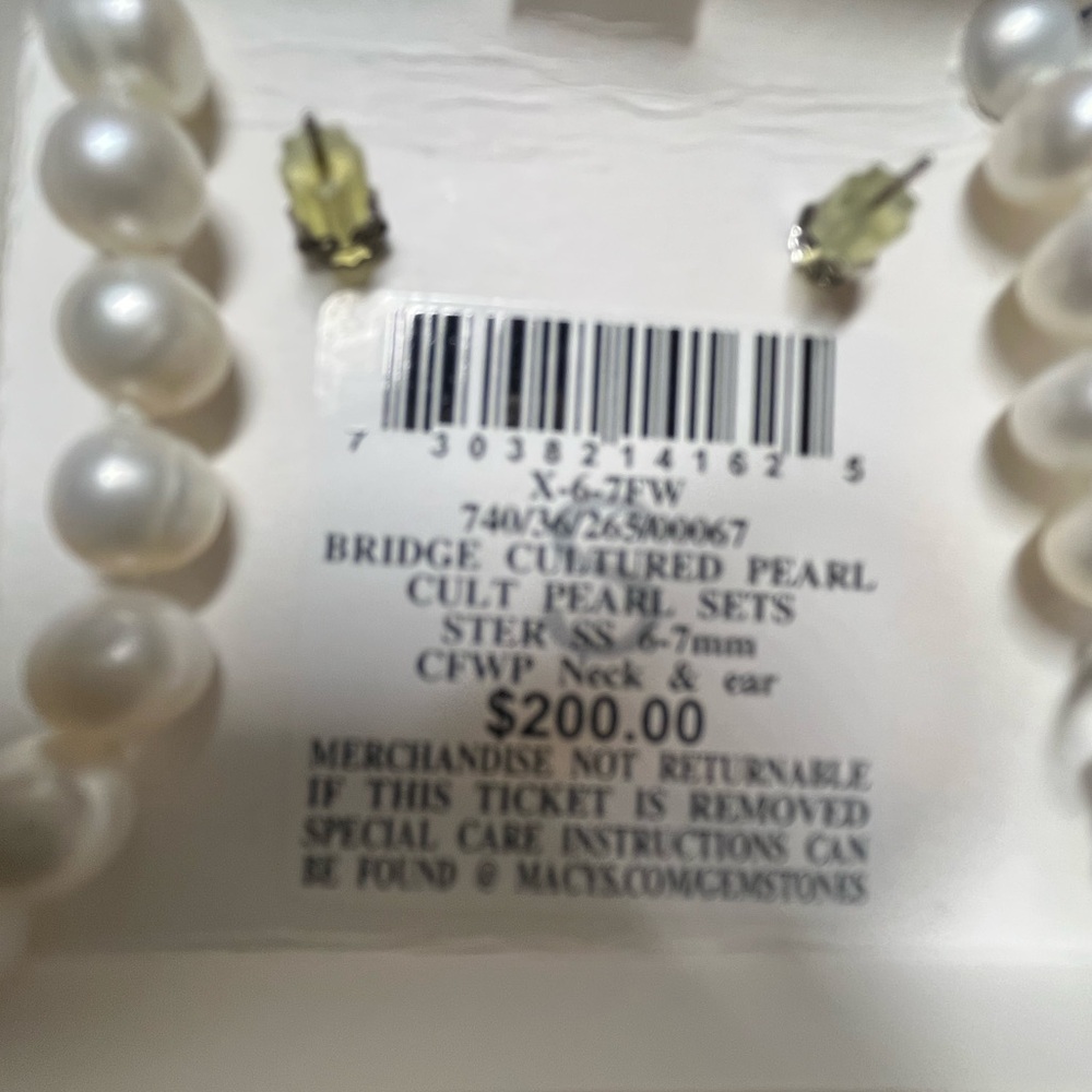 NWT Macy’s Bridge Cultured Pearl set Earrings and Necklace Sterling Silver - Picture 8 of 8